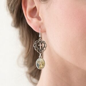 Sacred Holy Family Cross in Heart Religious Earrings, Christian Catholic Jewelry